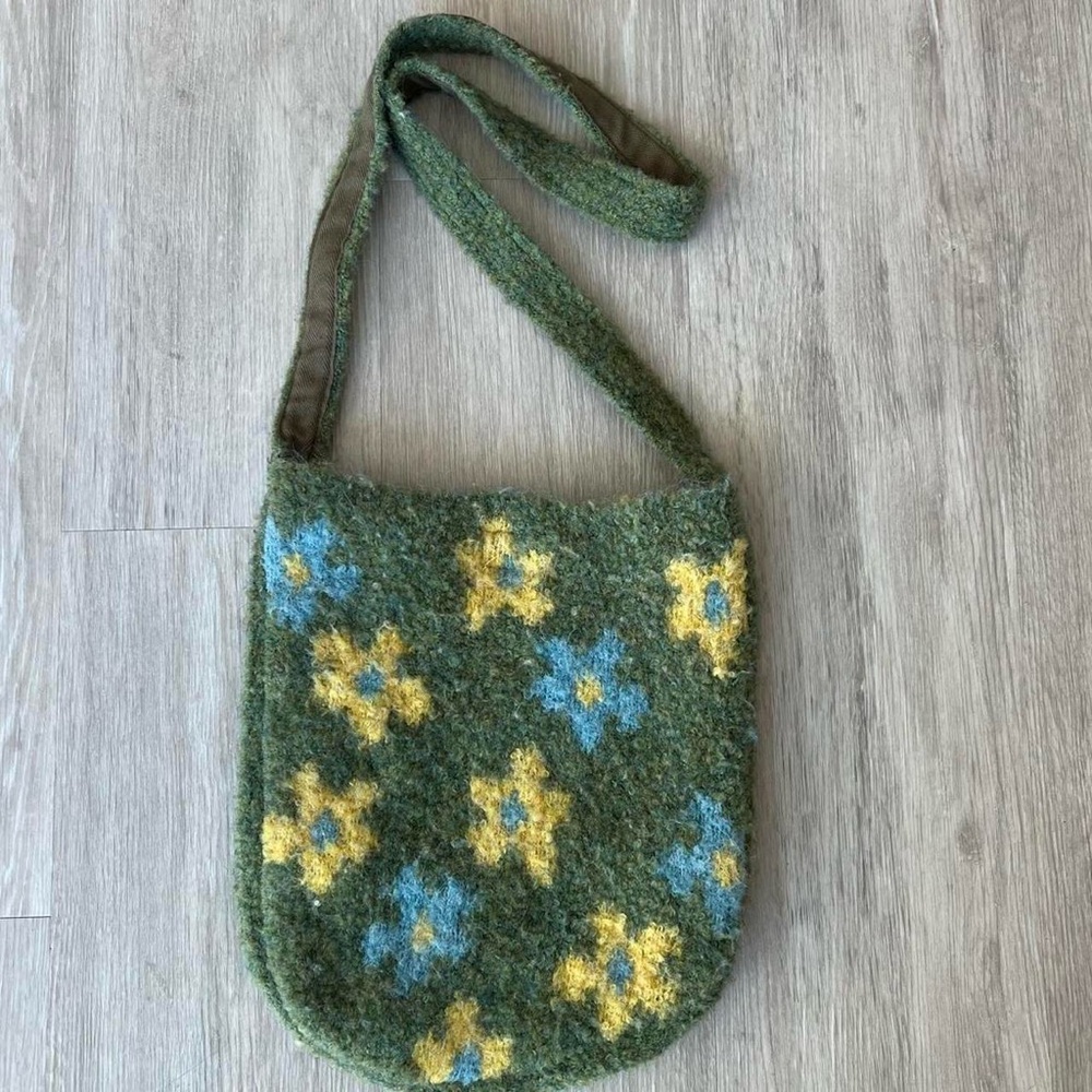 Urban Outfitters Flower Green Fuzzy Tote